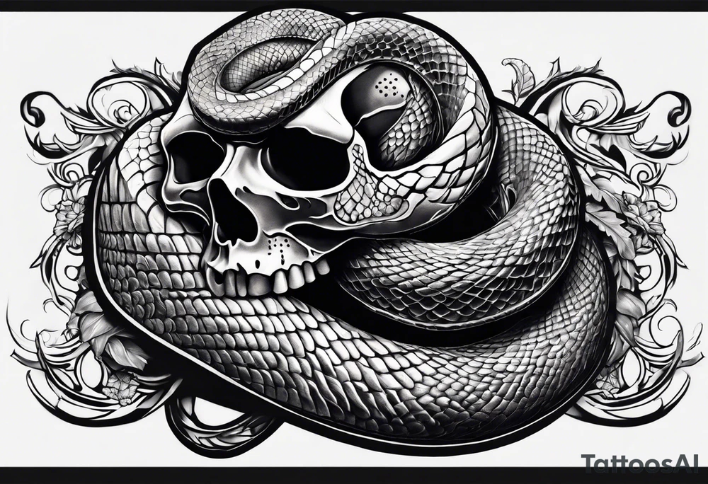 Snake intertwined into a realistic skull tattoo idea