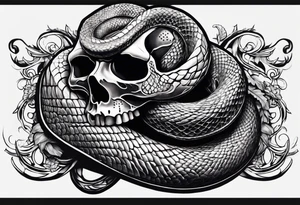 Snake intertwined into a realistic skull tattoo idea