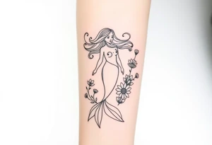 ethereal mermaid with flowing hair among coral and sea flowers tattoo idea