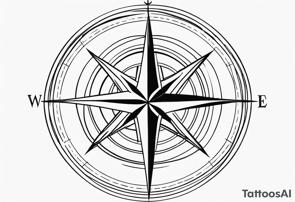 compass with long lines
 with  anchor tattoo idea