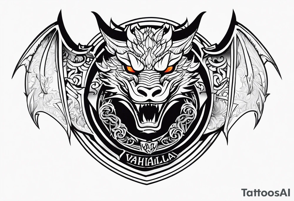 Valhalla sword shield dragon head tattoo idea
