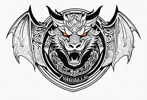 Valhalla sword shield dragon head tattoo idea
