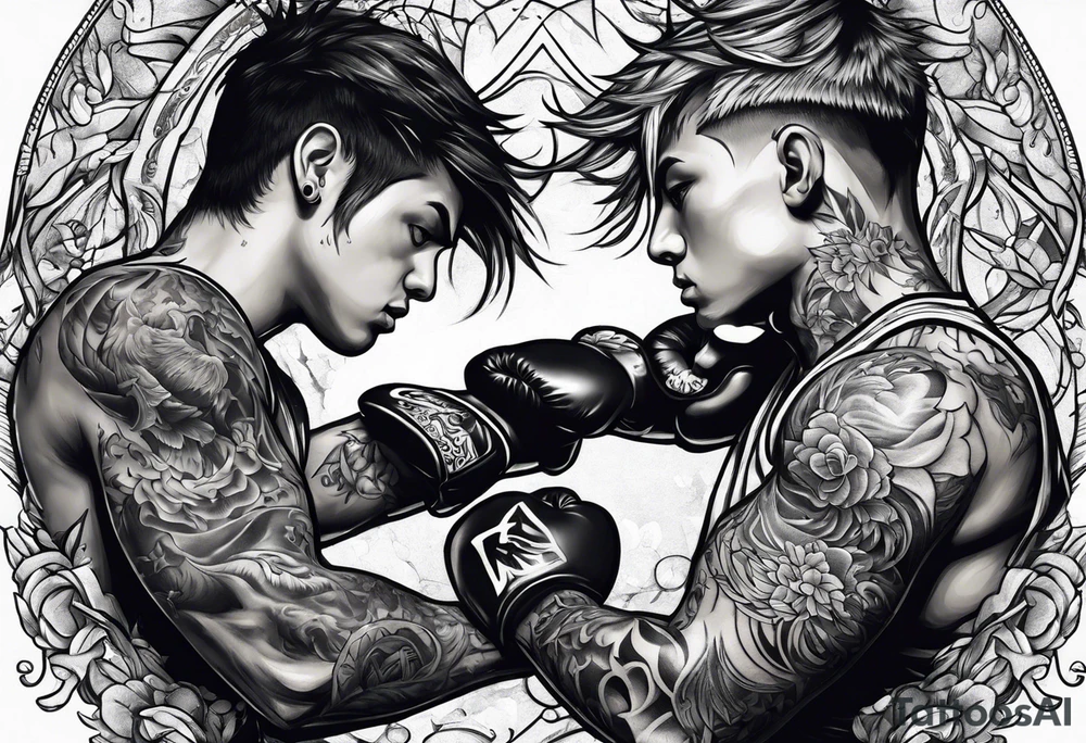 Two boys fighting tattoo idea