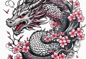A dragon covered in cherry blossoms tattoo idea