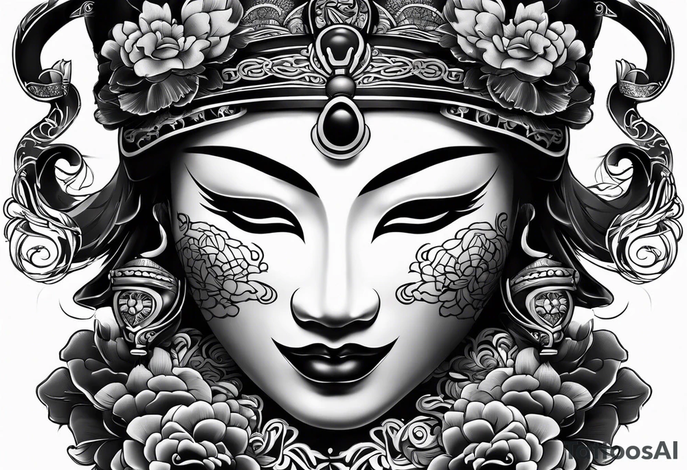 Japenese henya mask black tattoo idea