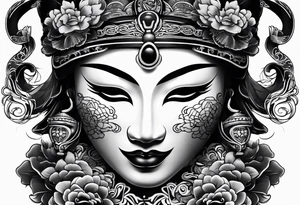 Japenese henya mask black tattoo idea