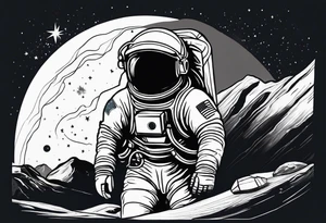 an astronaut in rock painting style tattoo idea