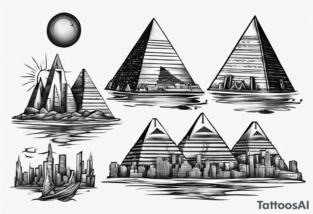 Manhattan skyline with egyptian pyramids tattoo idea