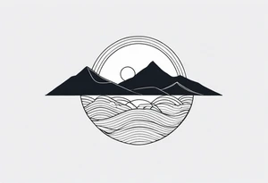 Line art minimalist sun mountain ocean simple one line tattoo idea