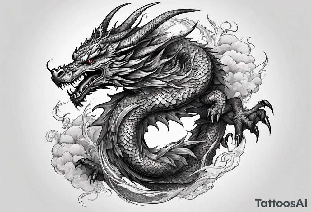 full body dragon perched with all 4 claws grabbing a pole and facing forward tattoo idea