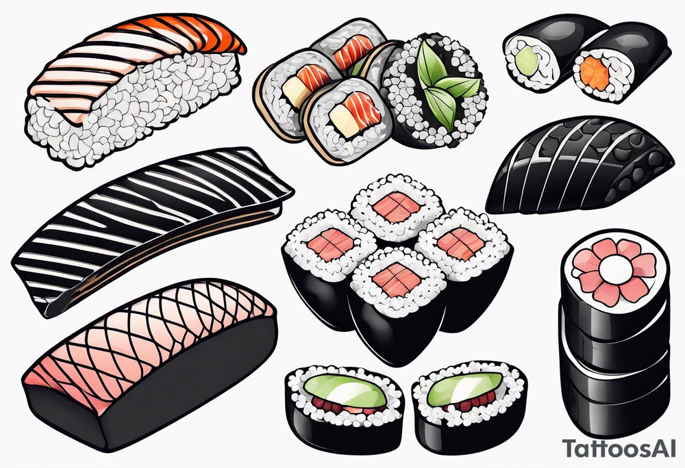 Variety of sushi flash sheet tattoo idea