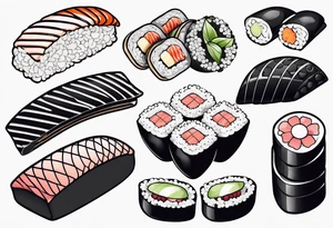 Variety of sushi flash sheet tattoo idea