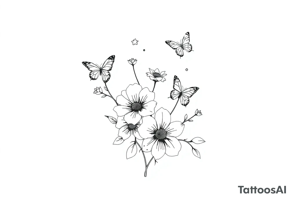 memorial tattoo with flowers and butterflies tattoo idea