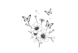 memorial tattoo with flowers and butterflies tattoo idea