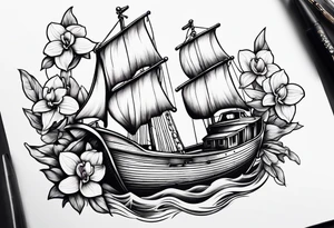 A boat anchor and orchids tattoo idea