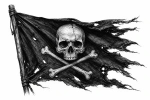 Tattered Jolly Roger flag, frayed edges, torn canvas texture, close-up. tattoo idea