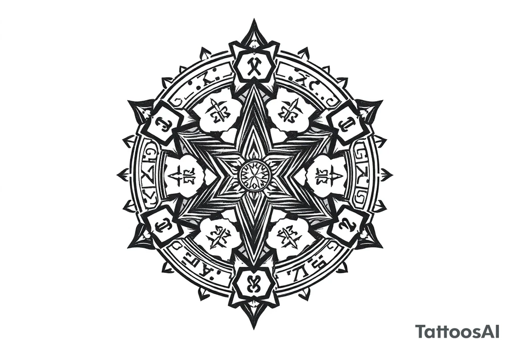 mytical shaman and witch ancient ornament with runes tattoo idea