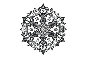 mytical shaman and witch ancient ornament with runes tattoo idea