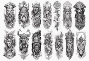 Upper arm sleeve of norse mythology tattoo idea