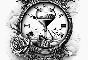 Make time count. watch and sand flying around hourglass tattoo idea