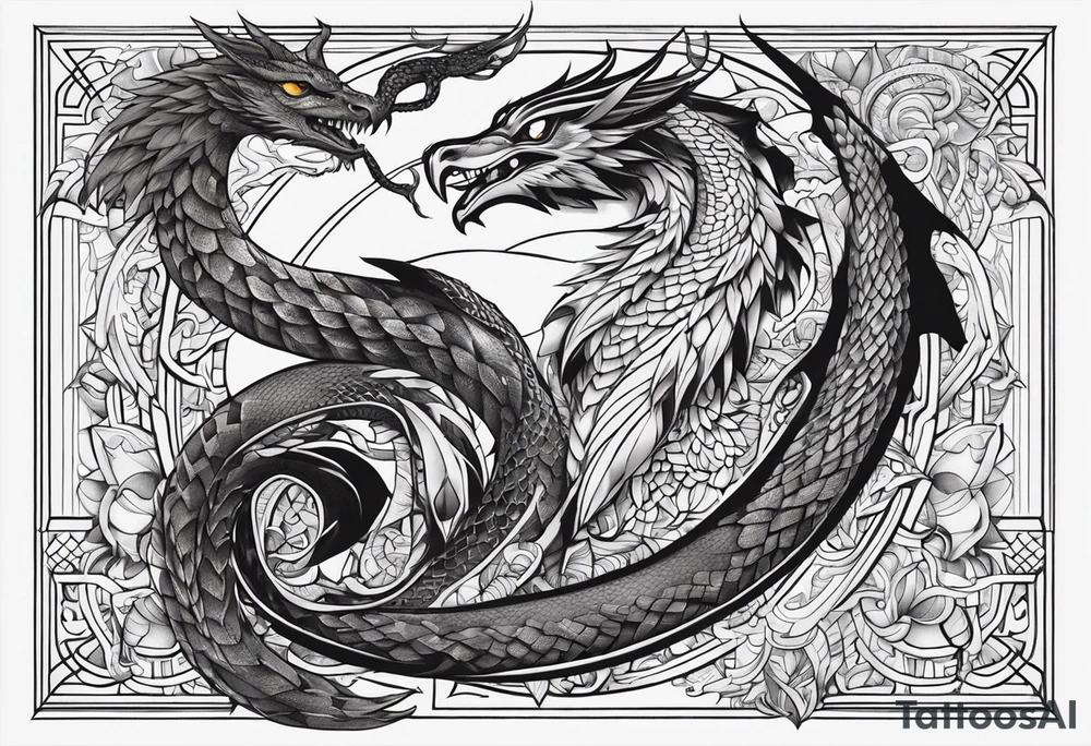 a snake, dragon and owl independent but together tattoo idea