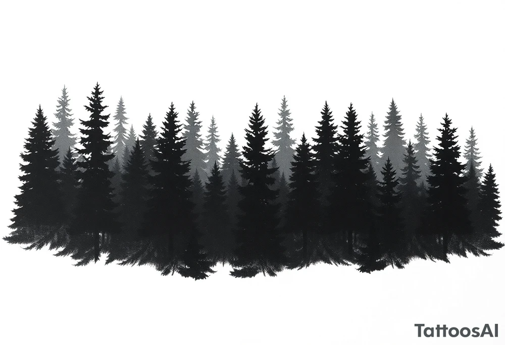 Coniferouse forest silhouette with black and gray trees tattoo idea Coniferouse forest silhouette with black and gray trees tattoo idea
