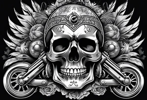 skulls with motorcyles along with guns and money tattoo idea