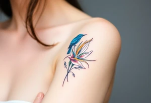 Bird of paradise flower with blue bird tattoo idea