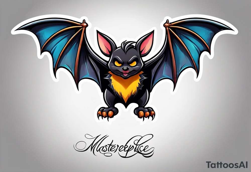 cartoon bat in style of disney, tattoo idea