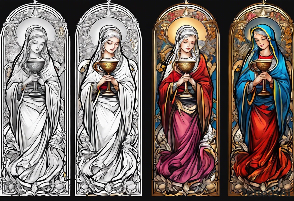 Female saint holding a chalice tattoo idea