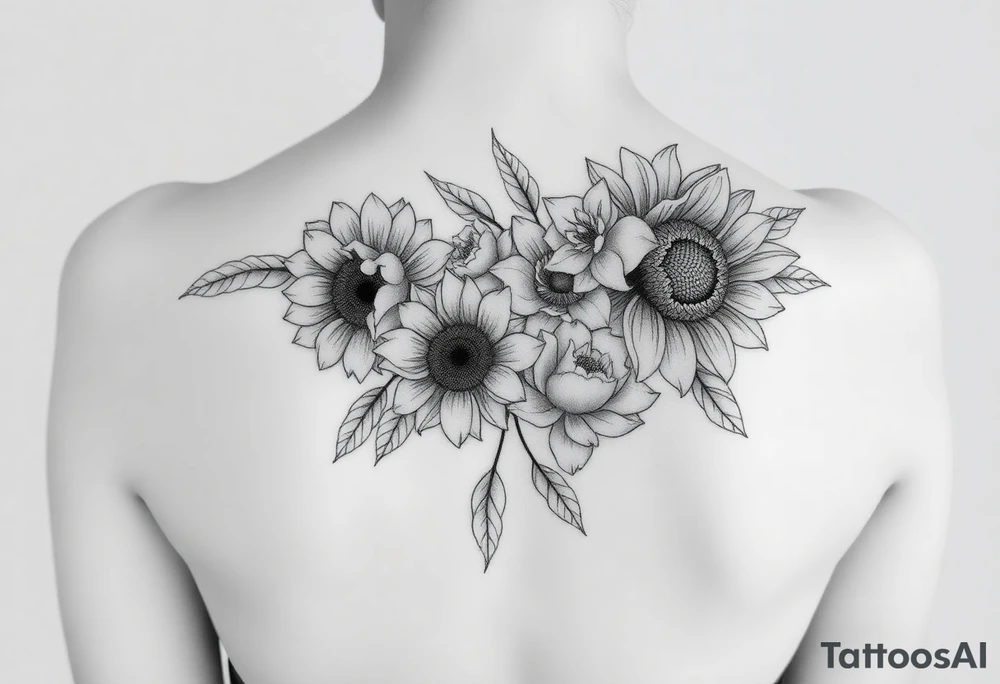 Floral sunflowers, Peony’s, cherry blossoms and Delilah’s. tattoo idea