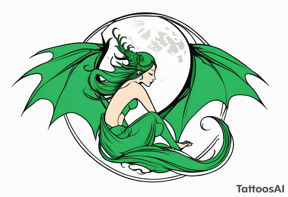 Moon fairy green dragon tattoo idea