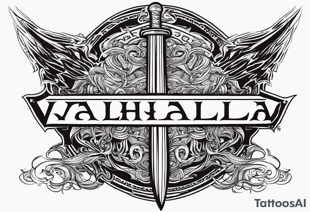 Valhalla on  fire shield sword tattoo idea