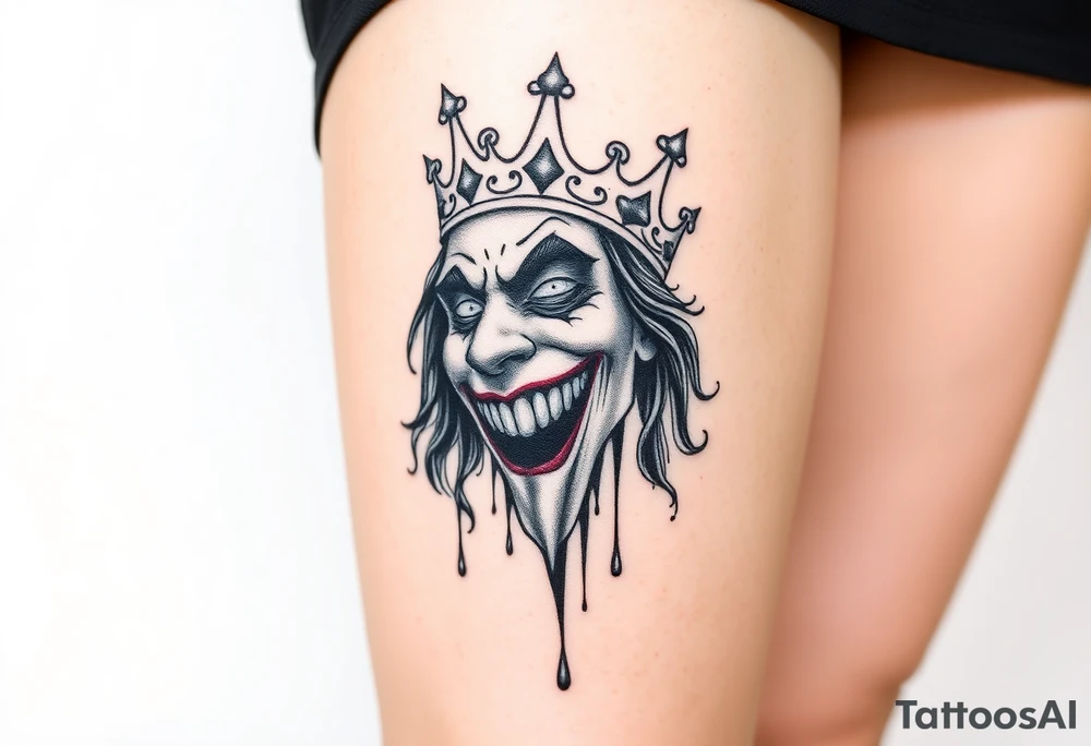 Mouthless joker with crown, dripping tattoo idea