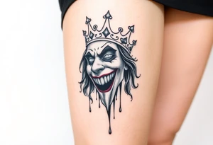 Mouthless joker with crown, dripping tattoo idea