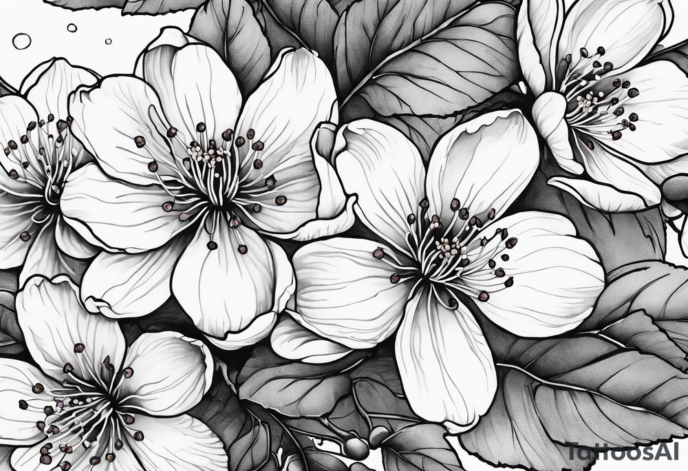 cherry blossoms with leaves and buds tattoo idea