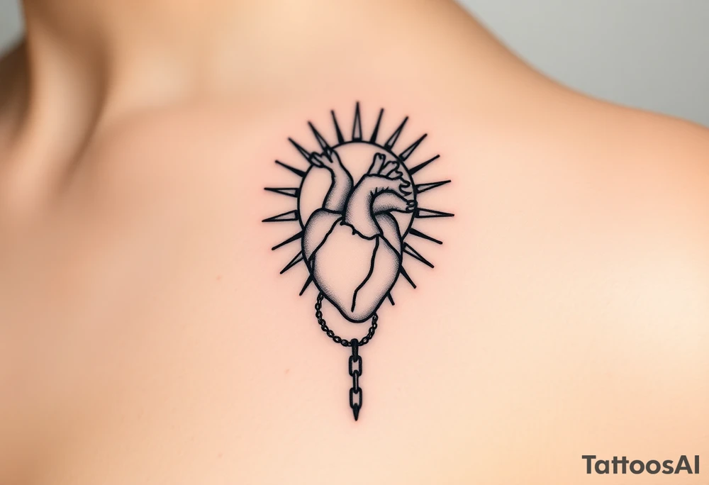 human heart chained up within the sublime sun, reggae vibe tattoo idea