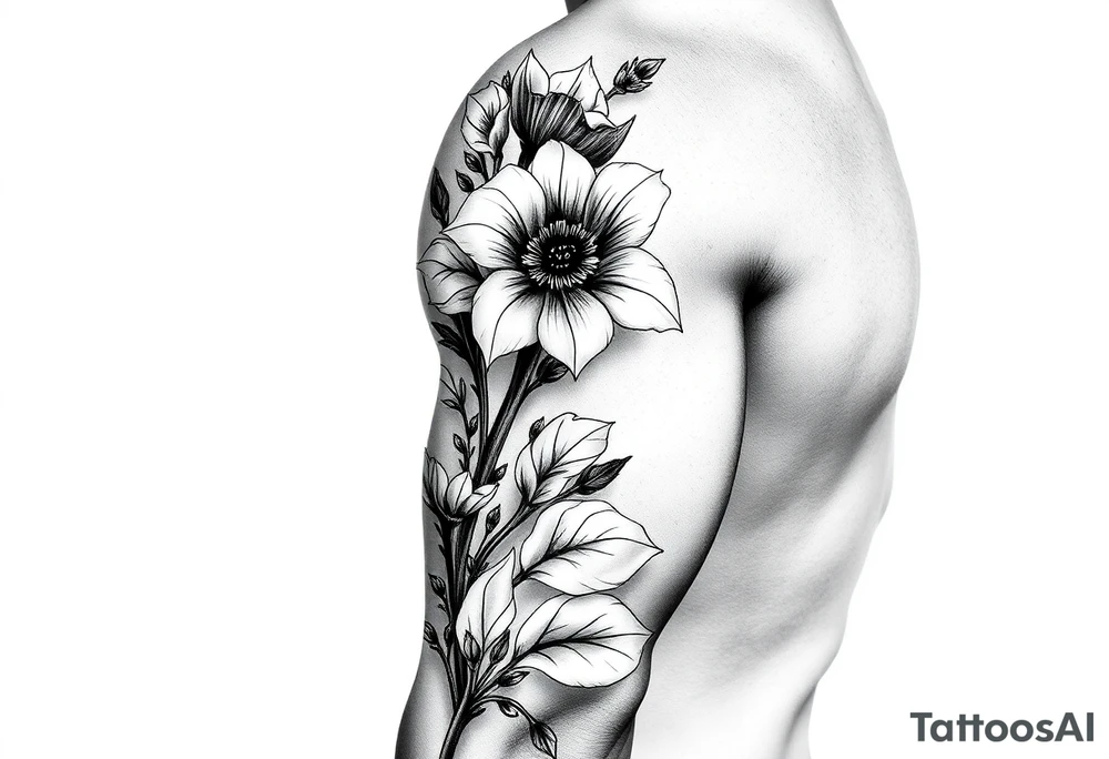 Wolfsbane flower going up the arm with details tattoo idea