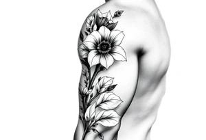 Wolfsbane flower going up the arm with details tattoo idea