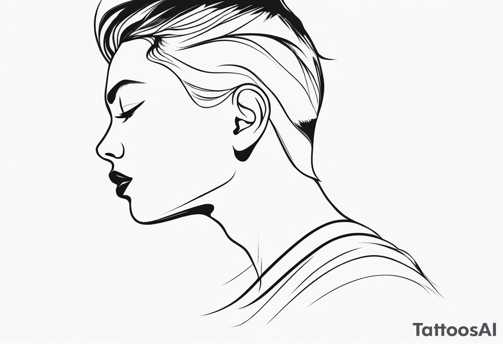 head with pointed ears long hair profile tattoo idea