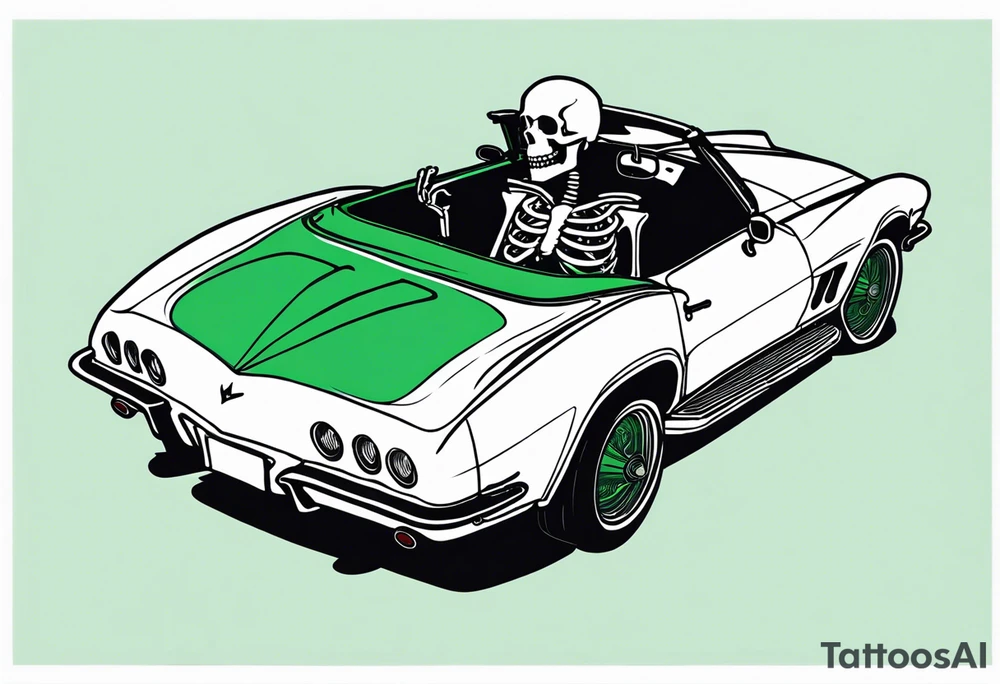 Skeleton smoking a cigarette driving a green 1976 convertible Corvette tattoo idea Skeleton smoking a cigarette driving a green 1976 convertible Corvette tattoo idea