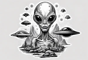 Trippy alien/ufo scene for a leg sleeve tattoo tattoo idea