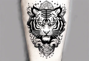Tiger Warrior sleeve tattoo with lightning and the sun
Forearm sleeve tattoo idea
