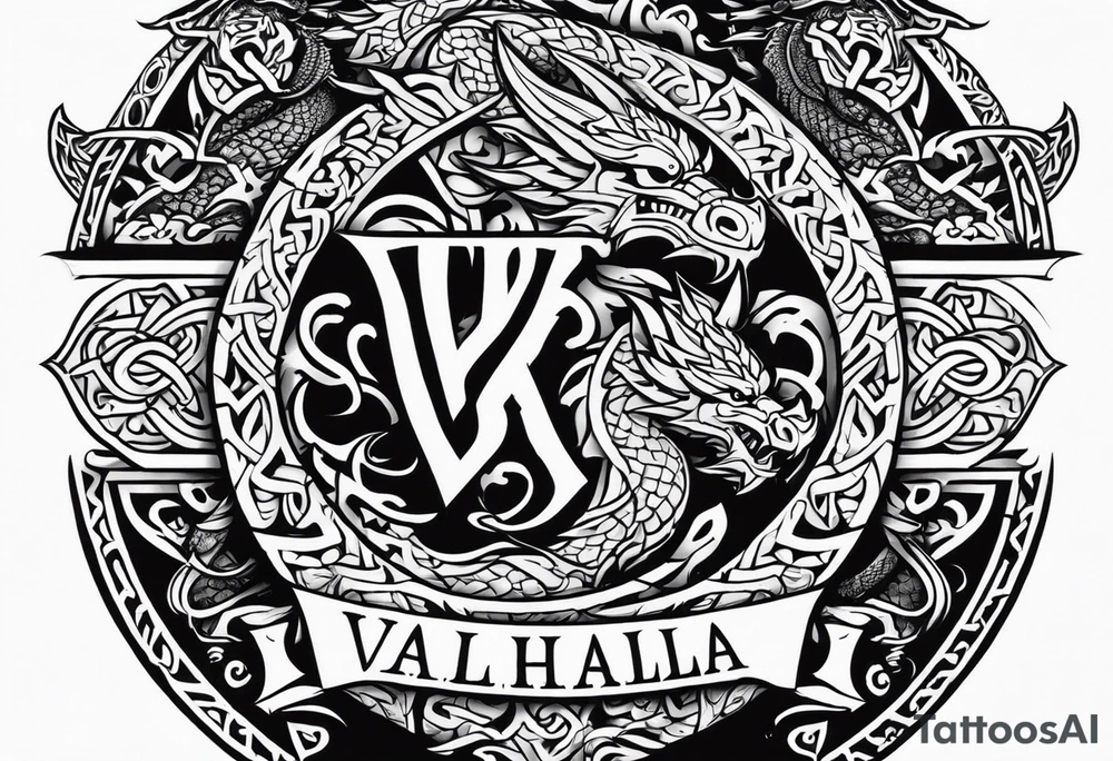 Viking valhalla sword shield dragon tattoo idea