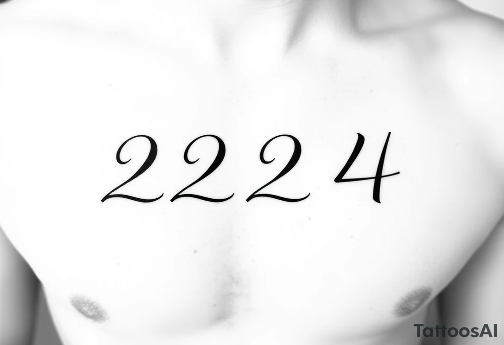 Minimalist black tattoo design of the number "224" in an elegant handwritten calligraphy style. The digits are slightly italicized with a smooth flowing script. Each number has thin-to-medium stroke variation, with soft curves and sharp tapered ends. The lines are clean, refined, and slightly bold at the base, giving a subtle brush-pen effect. The spacing between "2 2 4" is balanced and natural, not too tight. The overall look is simple, modern, and aesthetic, with a premium tattoo feel. Black ink only, no shading, no color, no background, high contrast, centered composition. tattoo idea