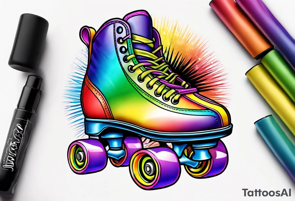 rainbow roller skates tattoo idea