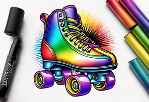 rainbow roller skates tattoo idea