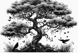 poison tree, strong, tall, birds, planteles tattoo idea