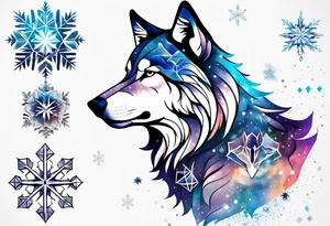 Constellation, two animal wolf, géométric, snowflake tattoo idea