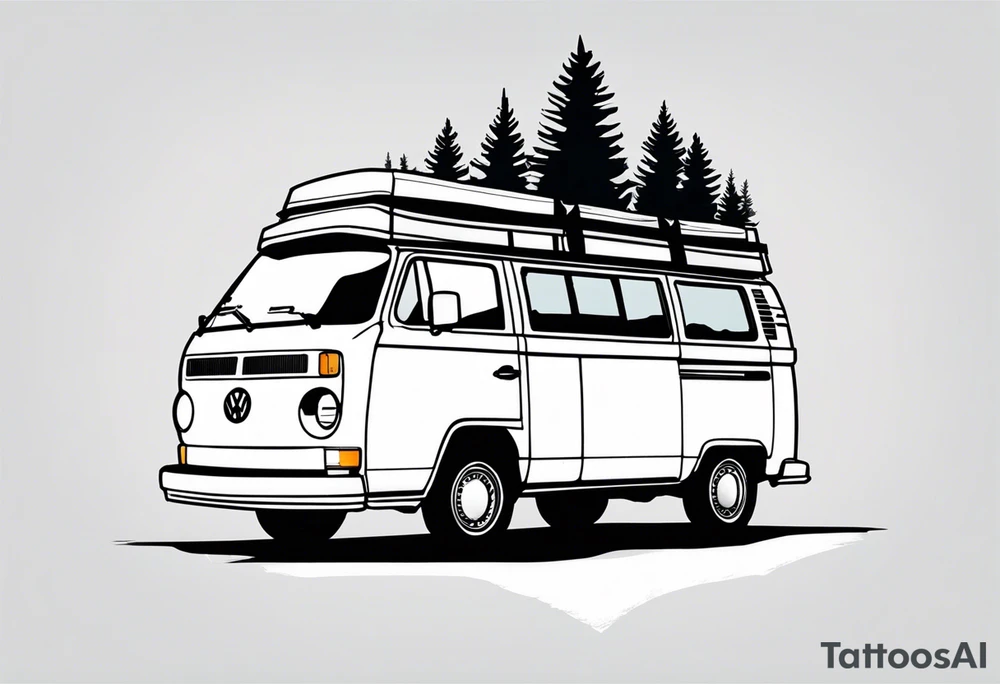 VW california t6 in Front of a pine tree tattoo idea